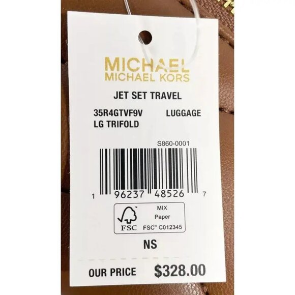 NWT $328 Michael Kors Jet Set Travel Large Quilted Leather Trifold Brn Wallet - Picture 5 of 5